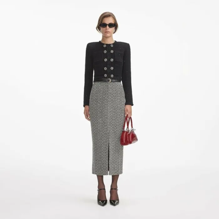 Self Portrait Outerwear Black Textured Knit Jacket 8211 Women