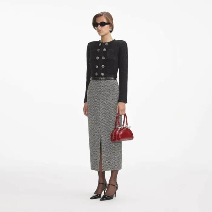Self Portrait Outerwear Black Textured Knit Jacket 8211 Women