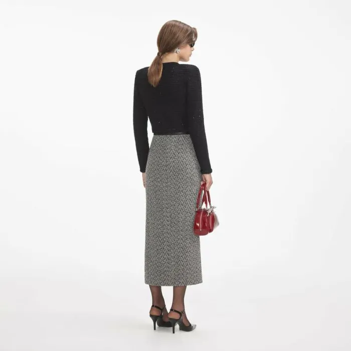 Self Portrait Outerwear Black Textured Knit Jacket 8211 Women