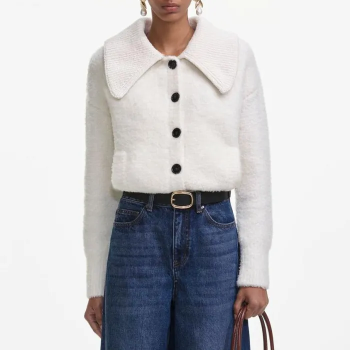 Self Portrait Outerwear Cream Fluffy Knit Cardigan 8211 Women