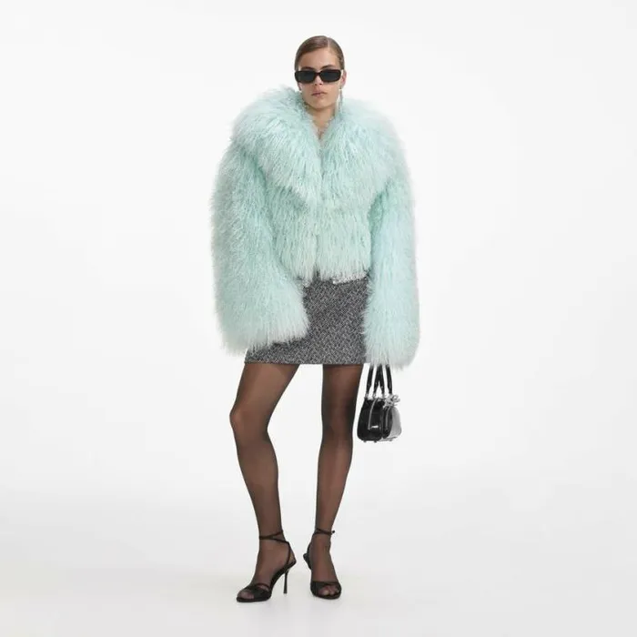 Self Portrait Outerwear Green Shearling Jacket 8211 Women