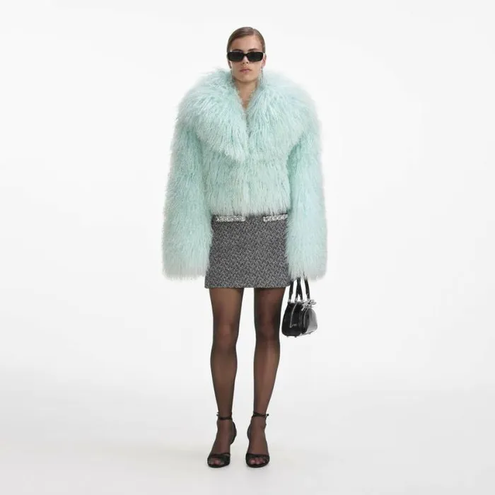 Self Portrait Outerwear Green Shearling Jacket 8211 Women