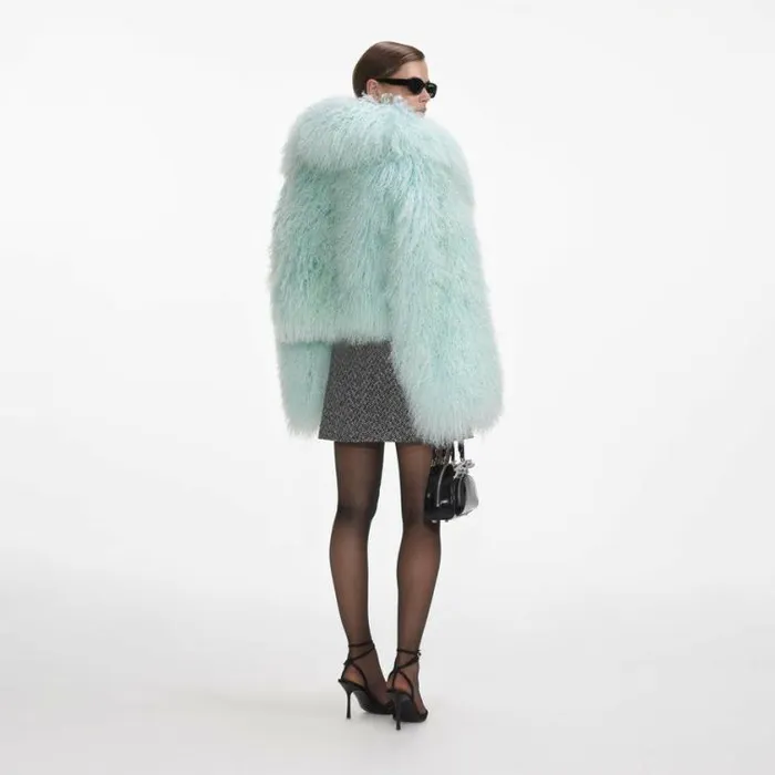 Self Portrait Outerwear Green Shearling Jacket 8211 Women