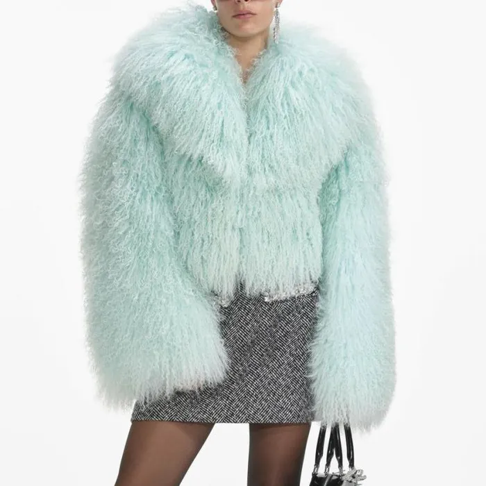 Self Portrait Outerwear Green Shearling Jacket 8211 Women