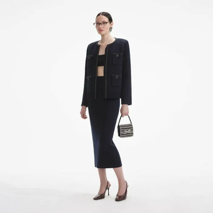Self Portrait Outerwear Navy Embellished Knit Cardigan 8211 Women