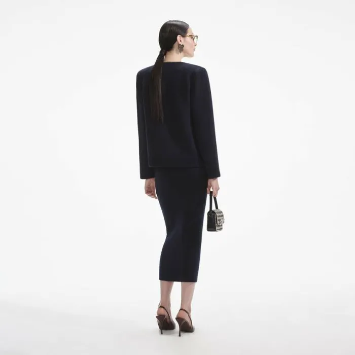 Self Portrait Outerwear Navy Embellished Knit Cardigan 8211 Women