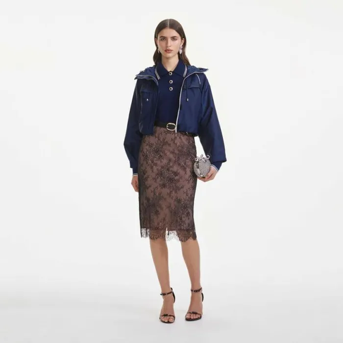 Self Portrait Outerwear Navy Nylon Windbreaker 8211 Women