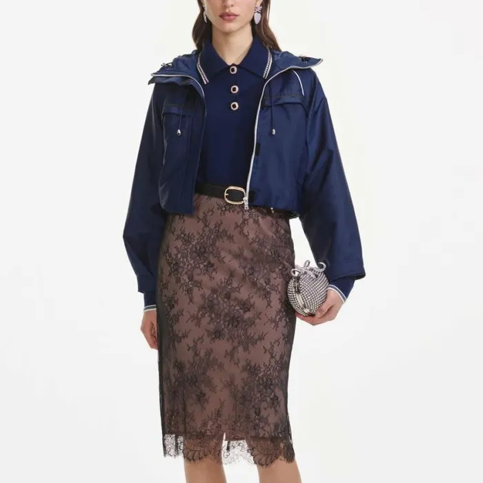 Self Portrait Outerwear Navy Nylon Windbreaker 8211 Women