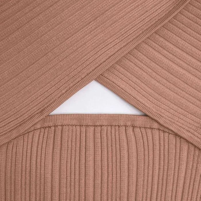 Self Portrait Tops Beige Ribbed Knit Wrap Top 8211 Women