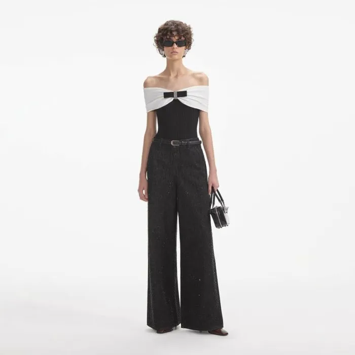 Self Portrait Tops Black Knit Bow Top 8211 Women