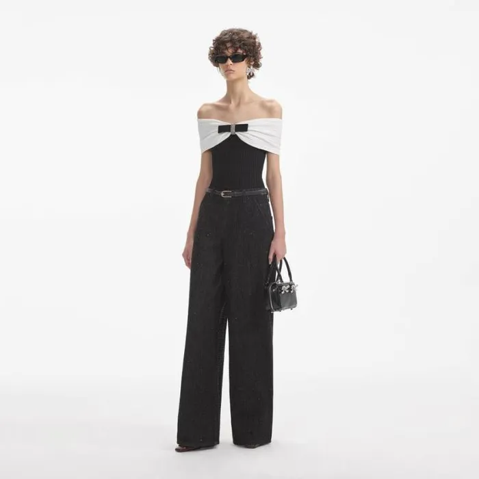 Self Portrait Tops Black Knit Bow Top 8211 Women