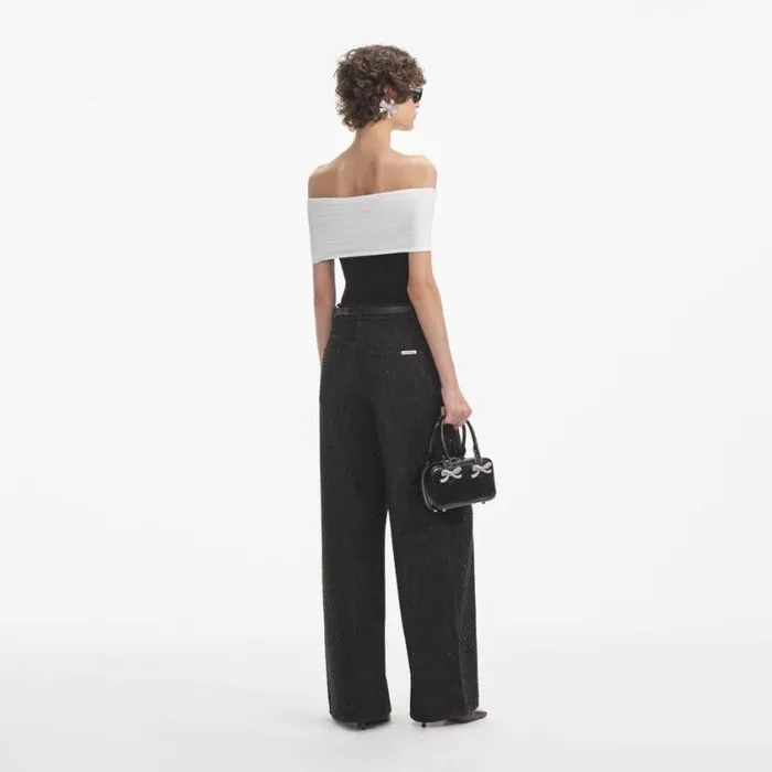 Self Portrait Tops Black Knit Bow Top 8211 Women