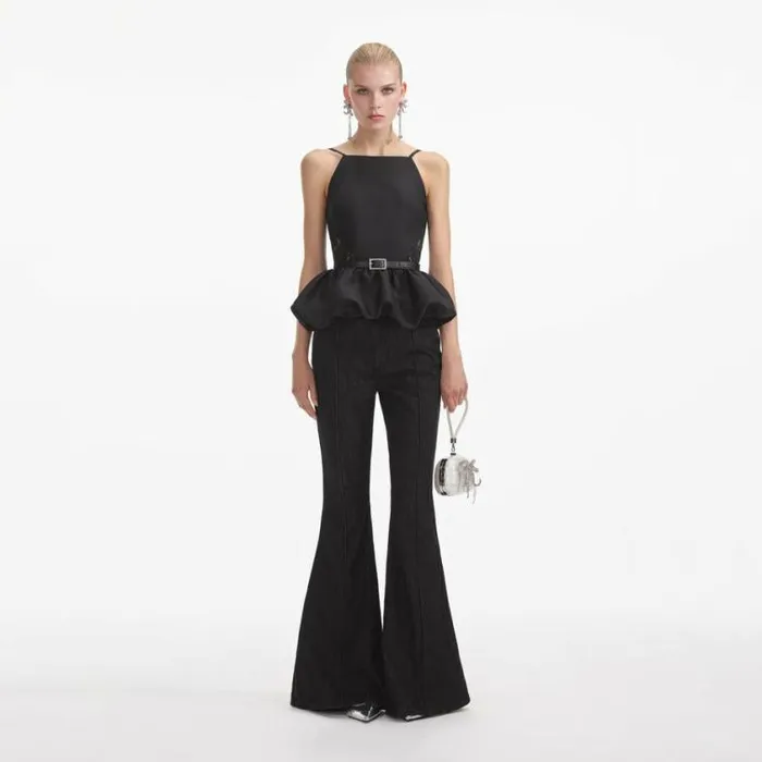 Self Portrait Tops Black Taffeta Peplum Top 8211 Women