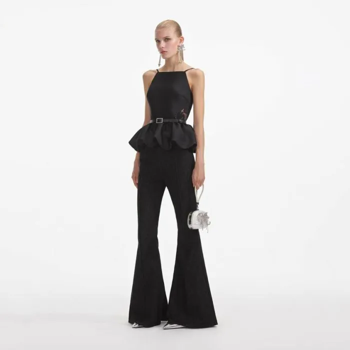 Self Portrait Tops Black Taffeta Peplum Top 8211 Women