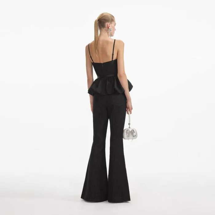 Self Portrait Tops Black Taffeta Peplum Top 8211 Women