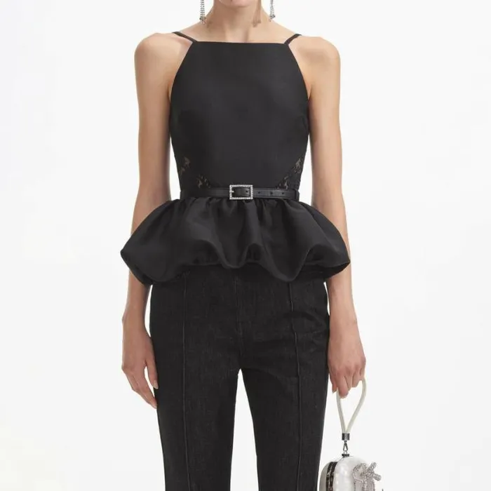 Self Portrait Tops Black Taffeta Peplum Top 8211 Women