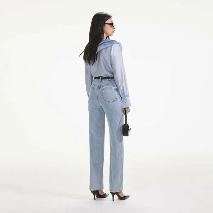 Self Portrait Tops Blue Satin Organza Blouse 8211 Women