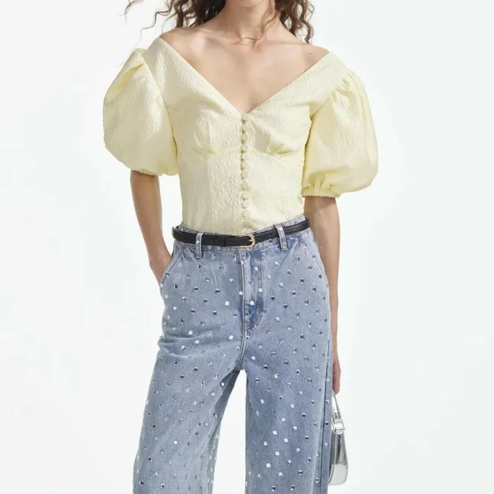 Self Portrait Tops Yellow Jacquard Top 8211 Women