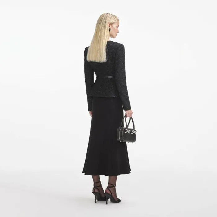 Self Portrait Wedding Guest Black Boucle Asymmetric Midi Dress 8211 Women