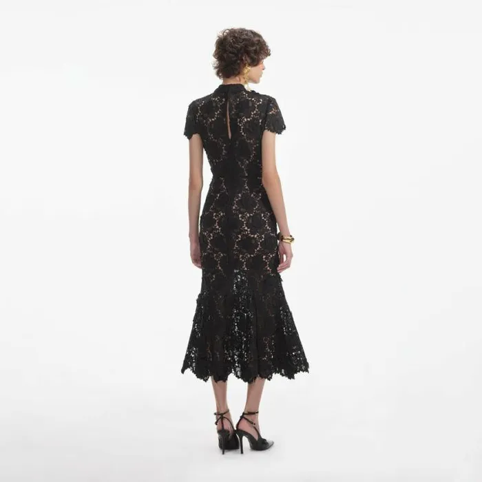 Self Portrait Wedding Guest Black Flower Lace Midi Dress 8211 Women