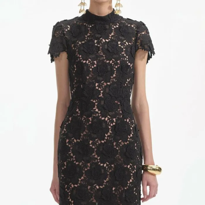 Self Portrait Wedding Guest Black Flower Lace Midi Dress 8211 Women