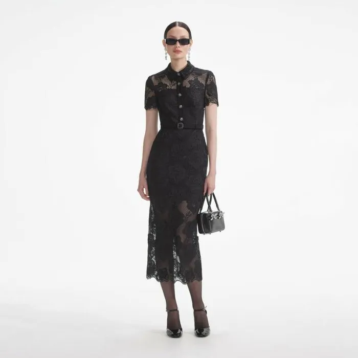 Self Portrait Wedding Guest Black Lace Diamante Midi Dress 8211 Women