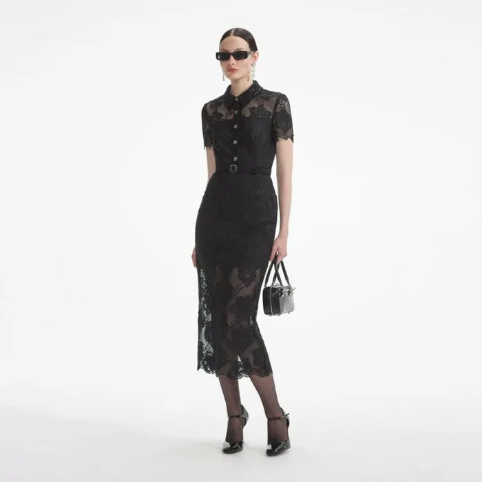 Self Portrait Wedding Guest Black Lace Diamante Midi Dress 8211 Women