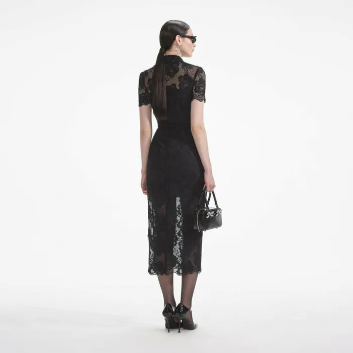 Self Portrait Wedding Guest Black Lace Diamante Midi Dress 8211 Women