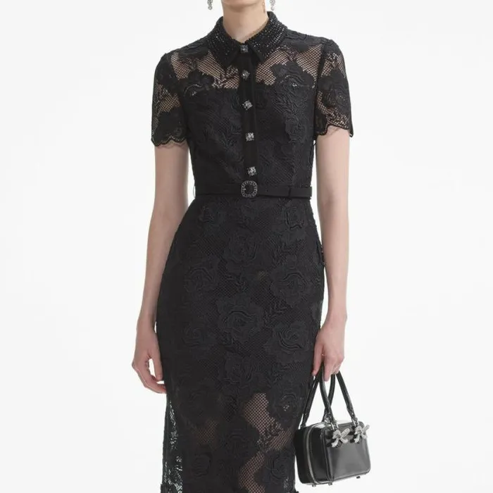 Self Portrait Wedding Guest Black Lace Diamante Midi Dress 8211 Women