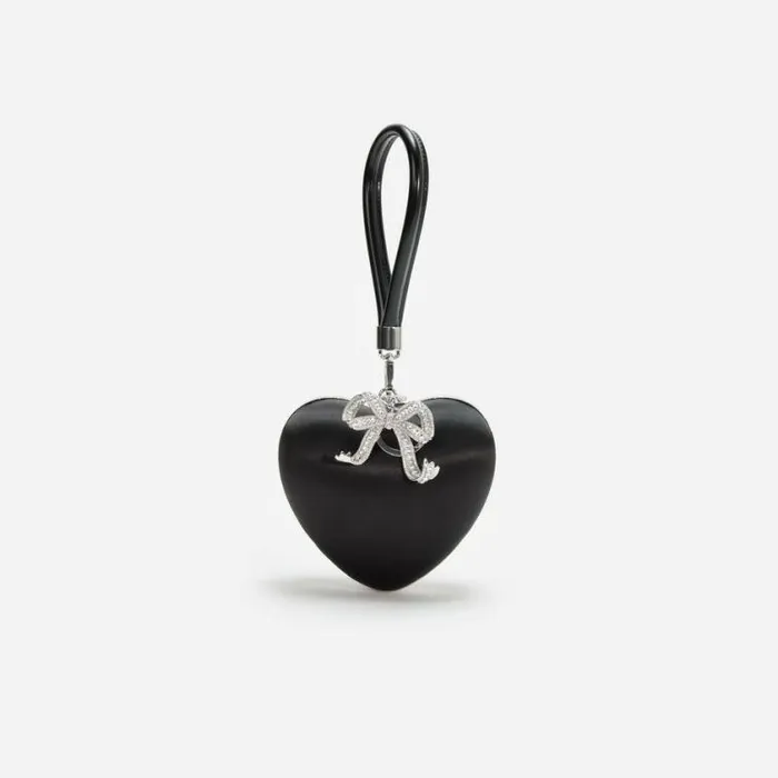 Self Portrait Wedding Guest Black Satin Top Handle Heart Clutch 8211 Women
