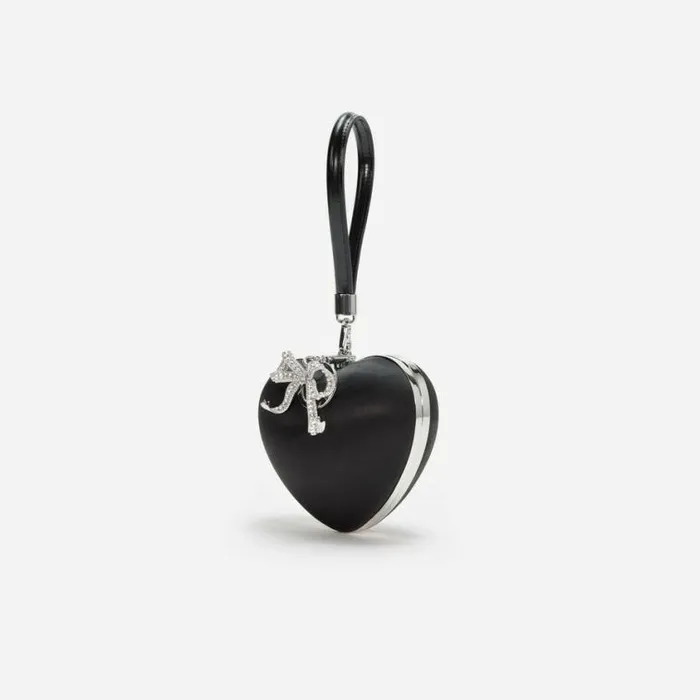 Self Portrait Wedding Guest Black Satin Top Handle Heart Clutch 8211 Women