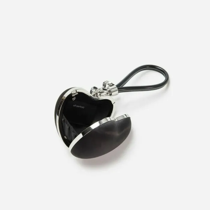 Self Portrait Wedding Guest Black Satin Top Handle Heart Clutch 8211 Women