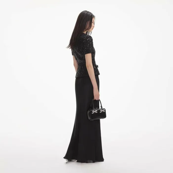 Self Portrait Wedding Guest Black Sequin Boucle Maxi Dress 8211 Women