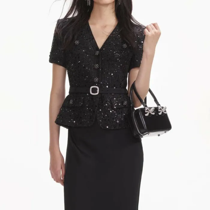 Self Portrait Wedding Guest Black Sequin Boucle Maxi Dress 8211 Women