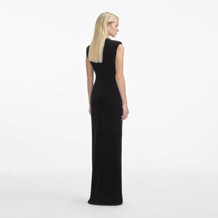 Self Portrait Wedding Guest Black Velvet Embellished Maxi Dress 8211 Women