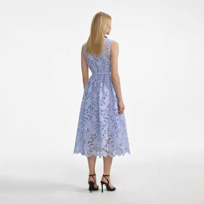 Self Portrait Wedding Guest Blue Lace Sleeveless Midi Dress 8211 Women