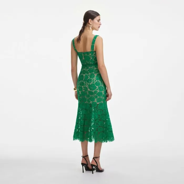 Self Portrait Wedding Guest Green Fine Lace Midi Dress 8211 Women