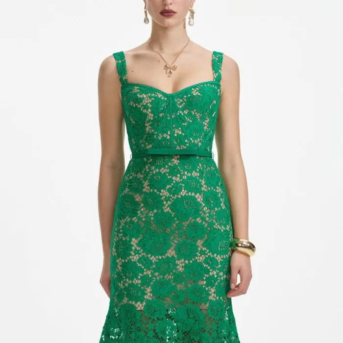 Self Portrait Wedding Guest Green Fine Lace Midi Dress 8211 Women