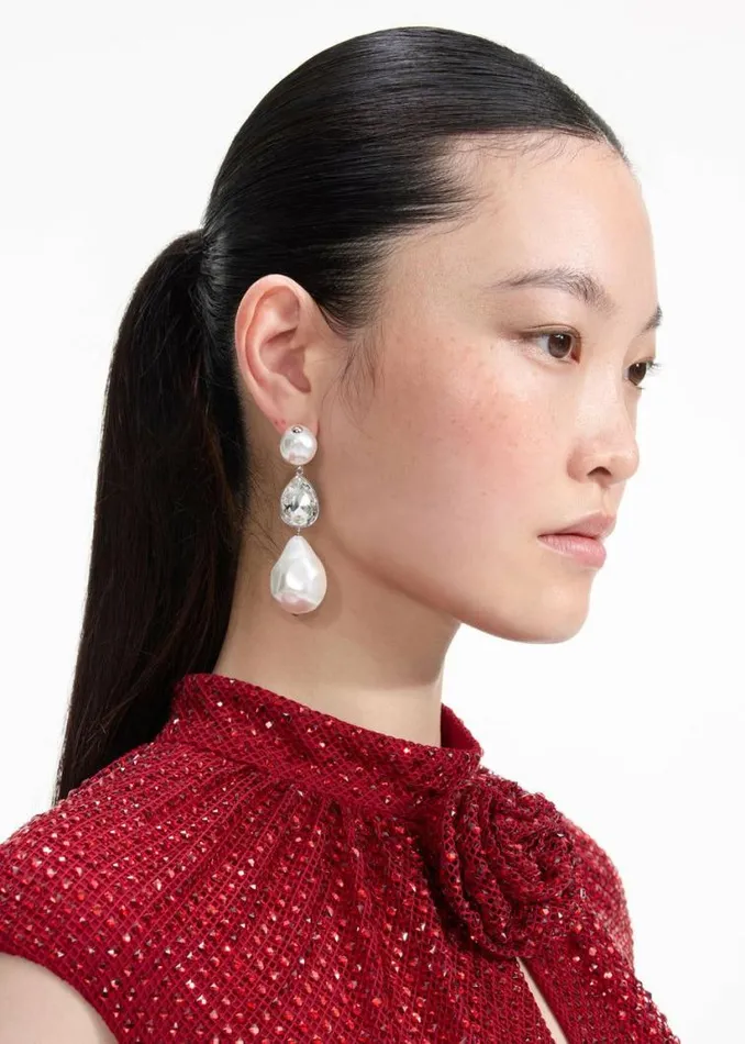 Self Portrait Wedding Guest Pearl Crystal Droplet Earrings 8211 Women