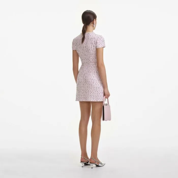 Self Portrait Wedding Guest Pink Boucle Pearl Mini Dress 8211 Women