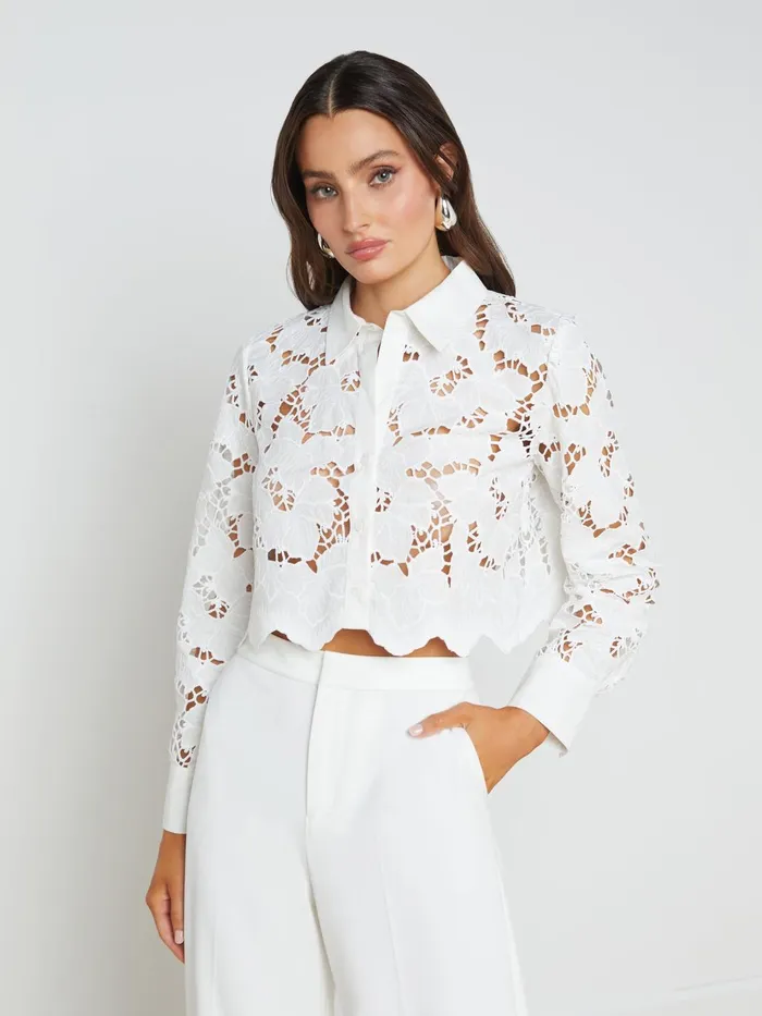 Seychelle Lace Cropped Blouse White Women L039Agence Blouses and Tops