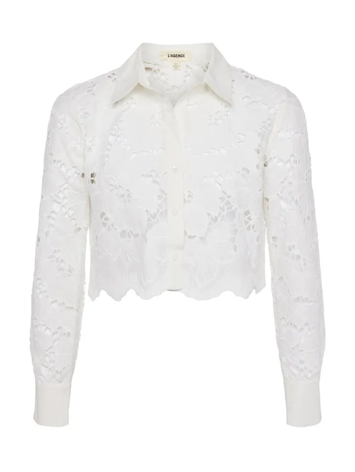 Seychelle Lace Cropped Blouse White Women L039Agence Blouses and Tops Seychelle Lace Cropped Blouse White Women L039Agence Blouses and Tops