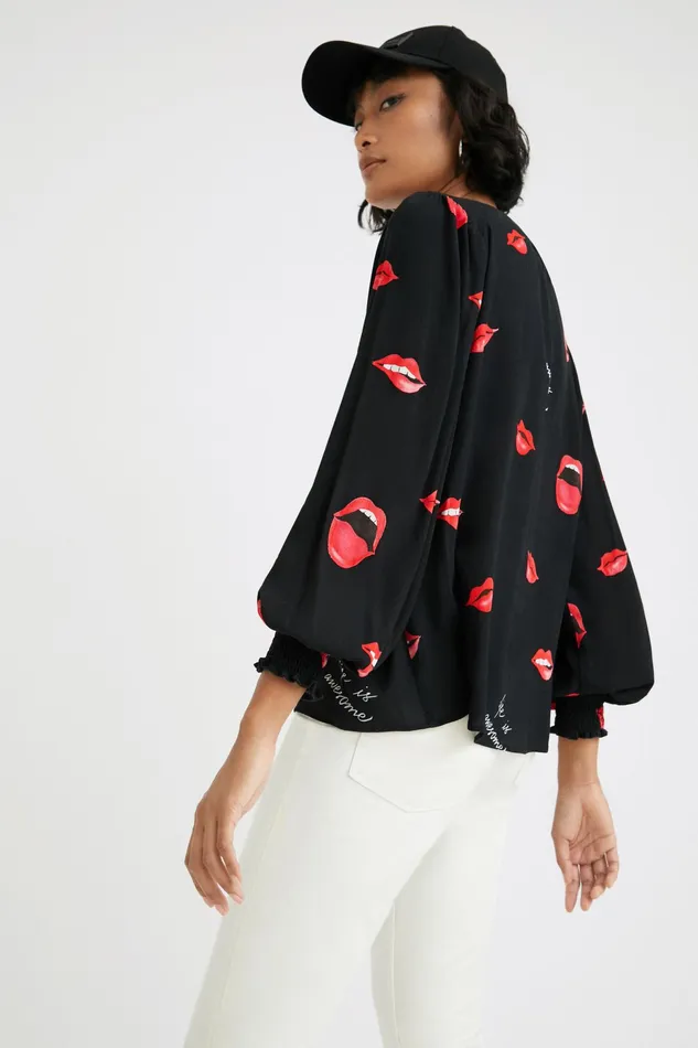 Sheer Blouse With Mouths Women Desigual Tops and Shirts