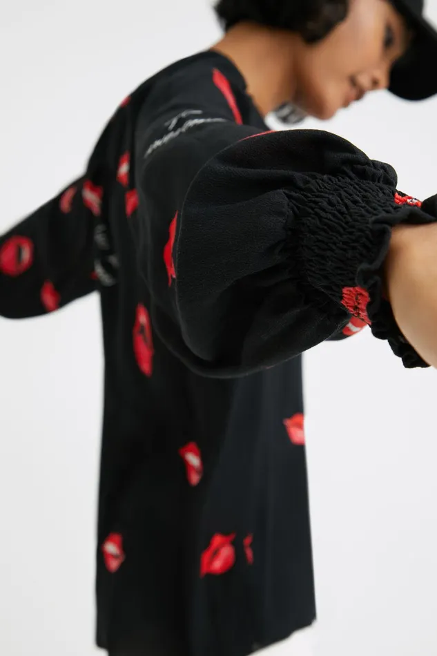 Sheer Blouse With Mouths Women Desigual Tops and Shirts
