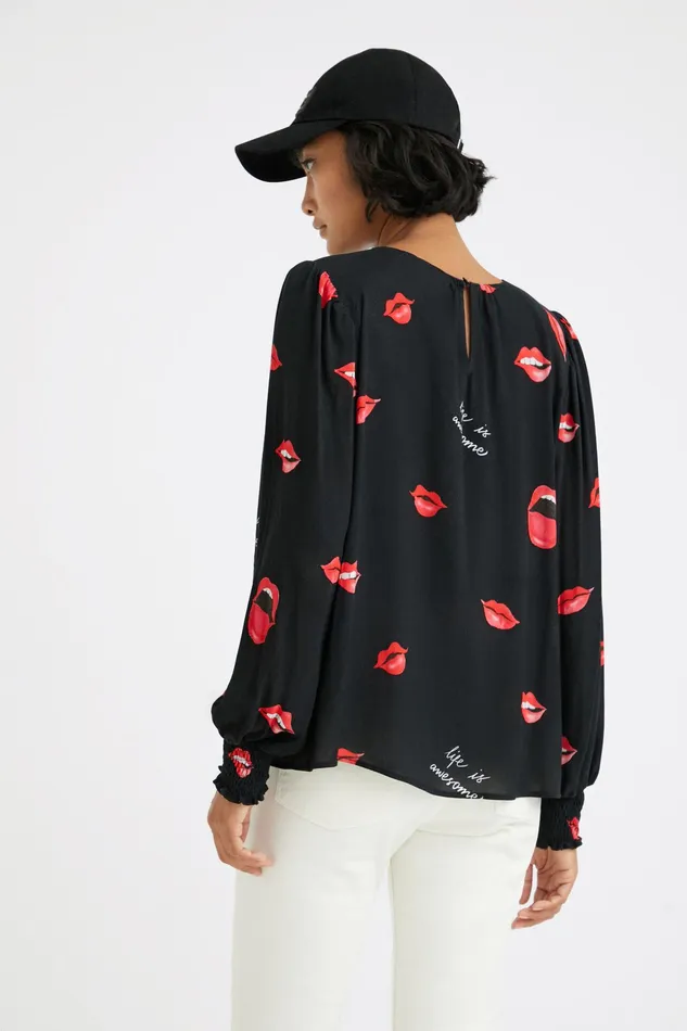 Sheer Blouse With Mouths Women Desigual Tops and Shirts