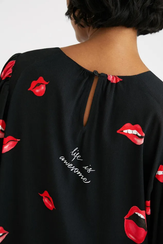 Sheer Blouse With Mouths Women Desigual Tops and Shirts