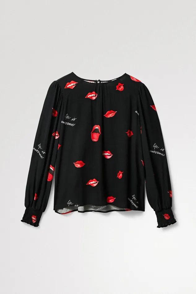 Sheer Blouse With Mouths Women Desigual Tops and Shirts