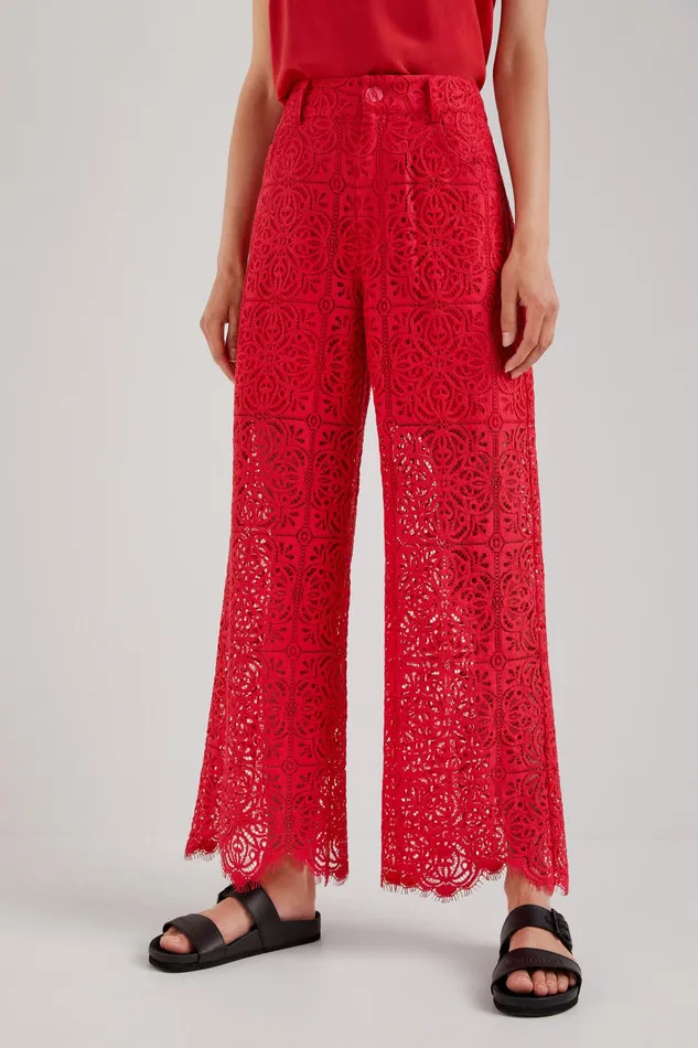 Sheer Lace Trousers Women Desigual Pants and Leggings
