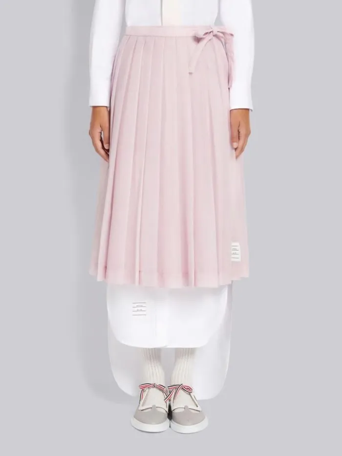 Sheer Nylon Ripstop Below The Knee Pleated Wrap Skirt Light Pink Women Thom Browne Sweats Sheer Nylon Ripstop Below The Knee Pleated Wrap Skirt Light Pink Women Thom Browne Sweats