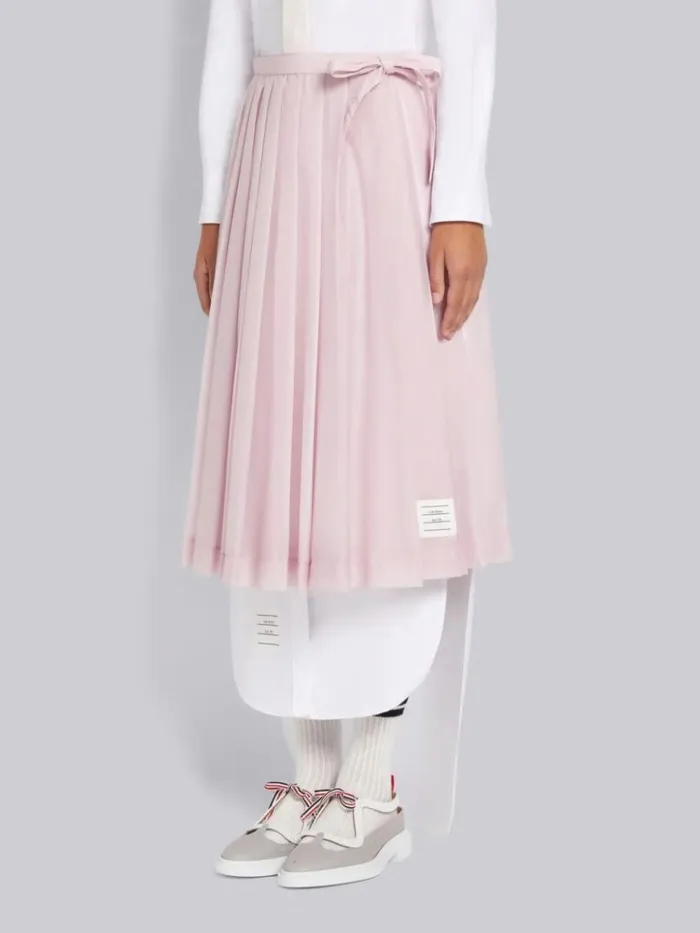 Sheer Nylon Ripstop Below The Knee Pleated Wrap Skirt Light Pink Women Thom Browne Sweats